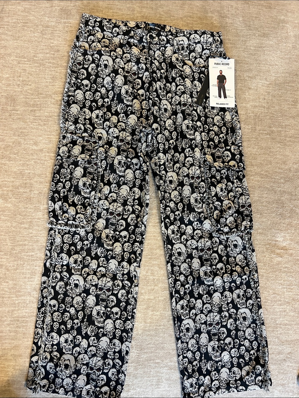 Skull Pattern Cargo Pants - Black/White